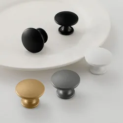 Black White Gold Gray Button Shaped Single Hole Handle Wardrobe Drawer Cabinet Door Pull Knob Round Aluminum Alloy Small Handle