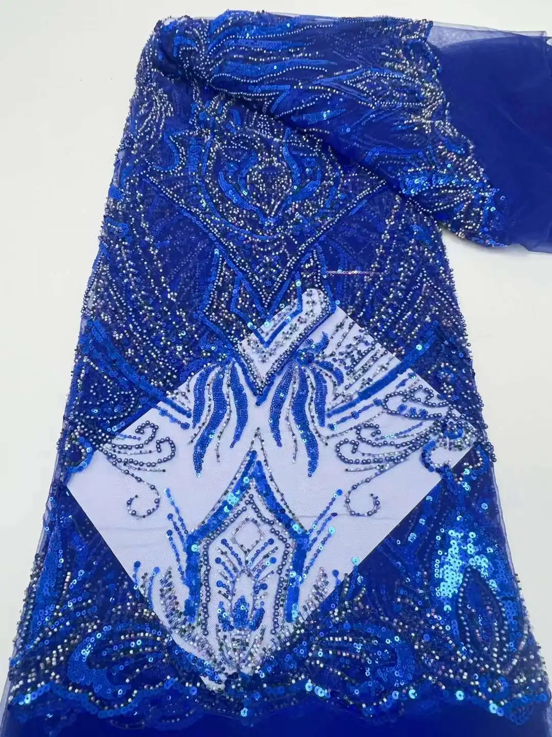 Tela africana de encaje con cuentas pesadas, Material de tela nigeriana con lentejuelas para novio, vestido de fiesta de boda HD, alta calidad, 5 yardas, 2024