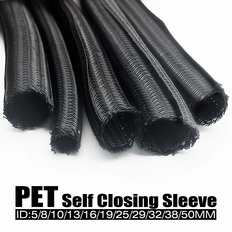 Black PET Braided Expandable Cable Sleeve ID 5~50mm Flexible Self Closed Insulated Wrap Pipe Tube Line Protector Wire Organizer