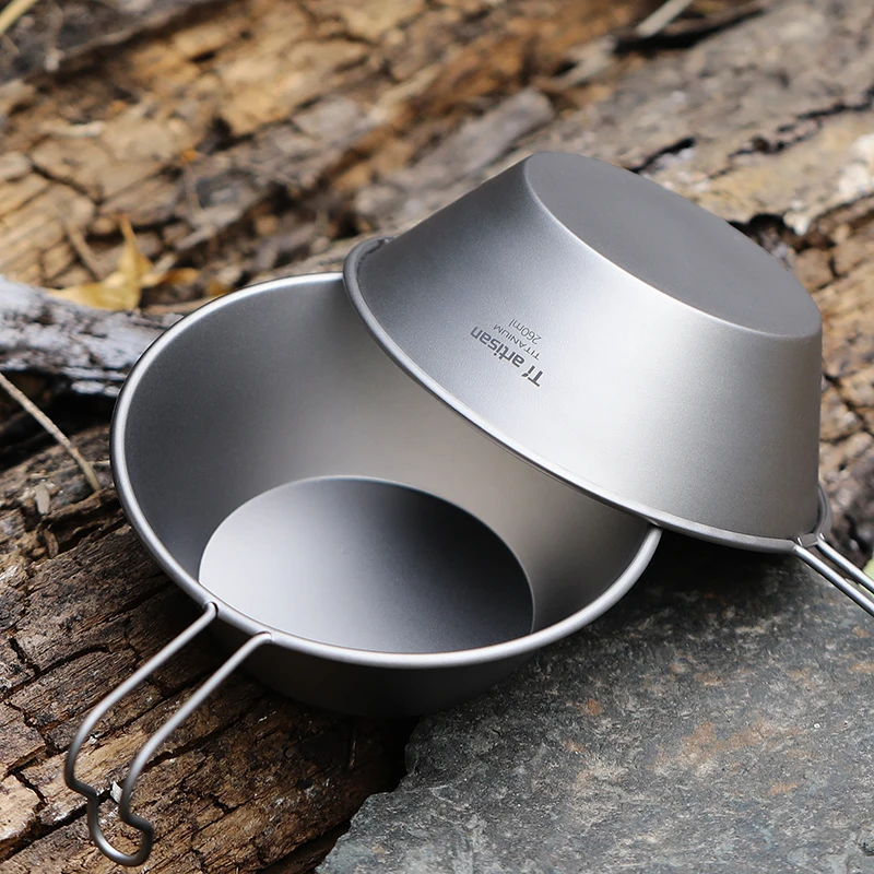 Tiartisan 260ml Titanium Camping Sierra Bowl z stałym uchwytem Piknik na świeżym powietrzu Ultralekka przenośna miska na sałatkę Pojemnik na żywność