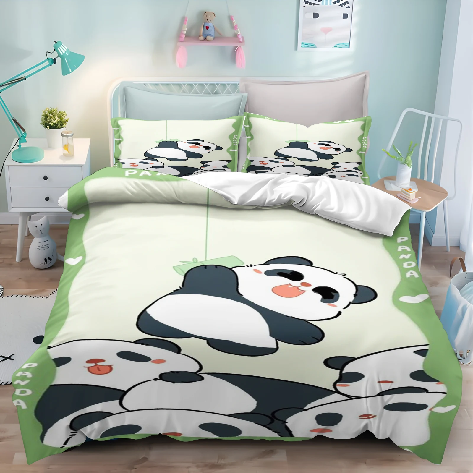 

MINISO-Panda Quilt Cover Anime Full Cartoon Skin Friendly Breathable Cute Printed Bedding Warm Bedding