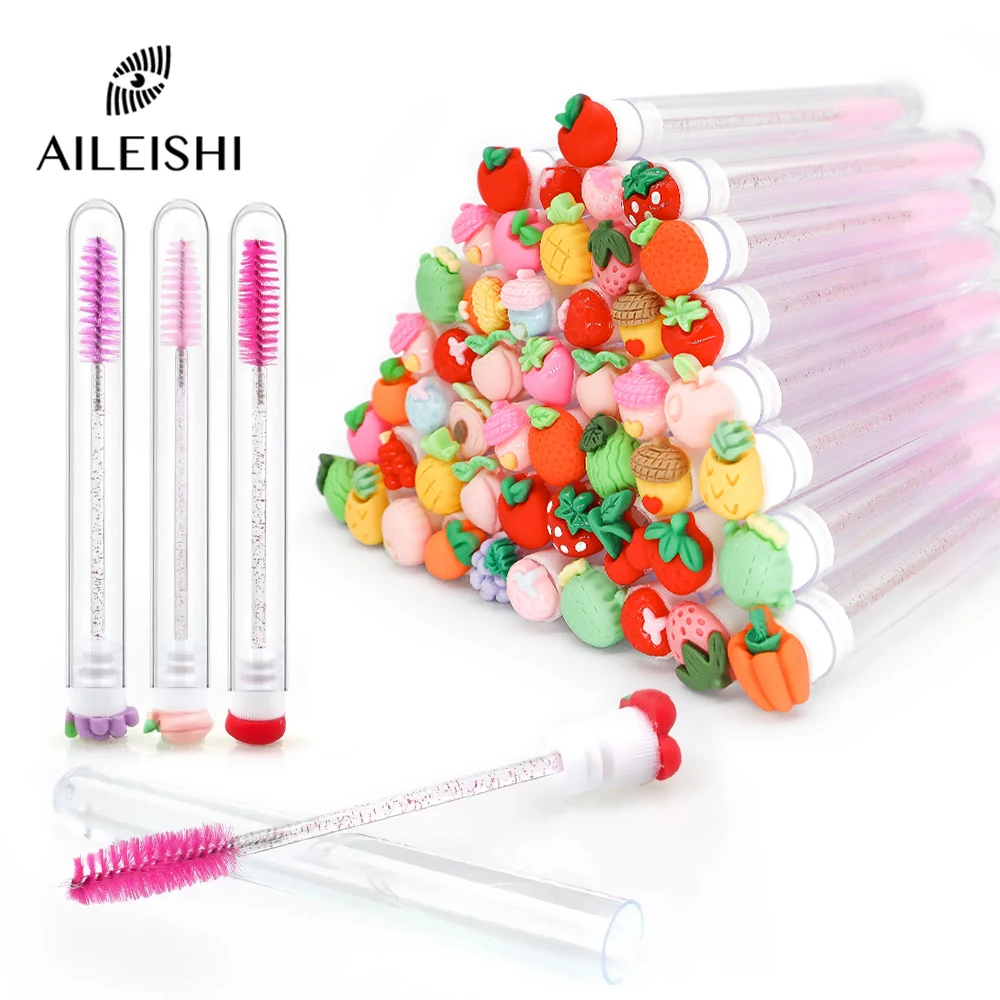 10 /50PCS Set Fruit Collection Mascara Brush Reusable Lash Brush Tube Spoolies Lash Extension Brushes Applicators Makeup Tools