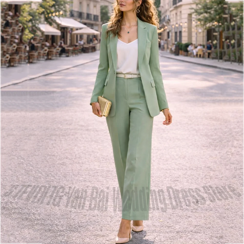 

Fashion Elegant Women's Suit Two Piece Notched Lapel Straight Fit Office Business Formal Streetwear Lady Matching Outfit