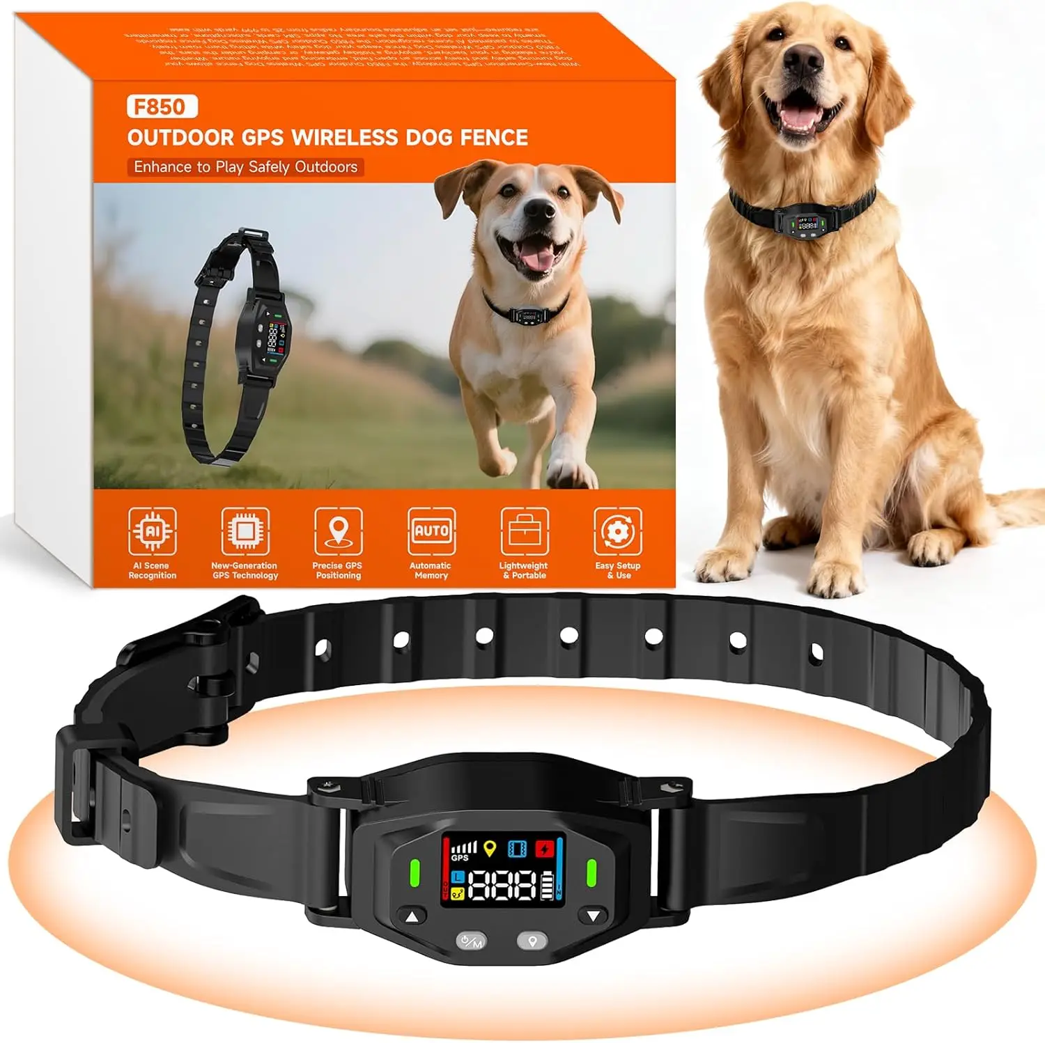 GPS Wireless Dog Collar Fence System Electric Fence for Dogs with UBLOX Chip IPX7 Waterproof GPS Dog Collar for Outdoor Use
