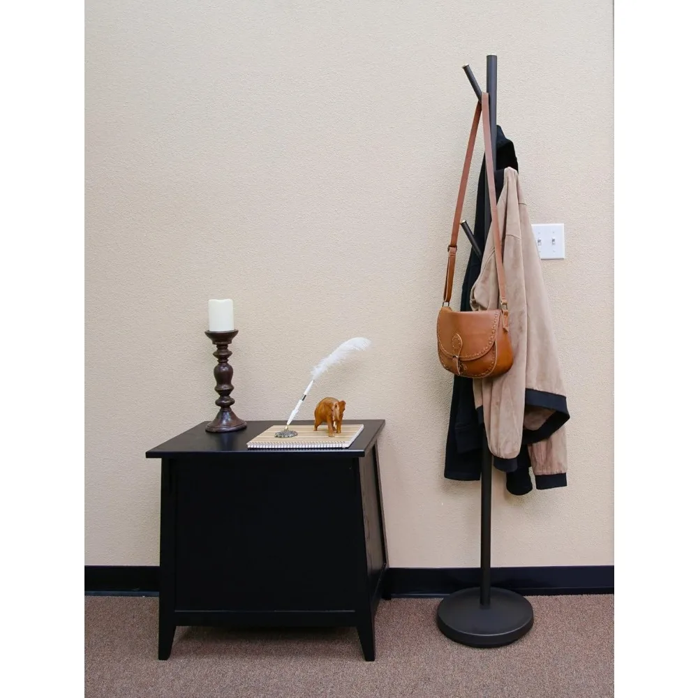 68" Modern 6 Hook Free Standing Metal Coat Rack, Weighted Base