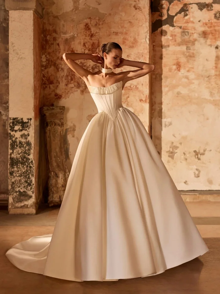 Vestidos de Novia de Línea A, Vestido de Novia de Satén, Corte Princesa, Boda Minimalista, Vestidos Femeninos Elegantes para Casamento, Corset