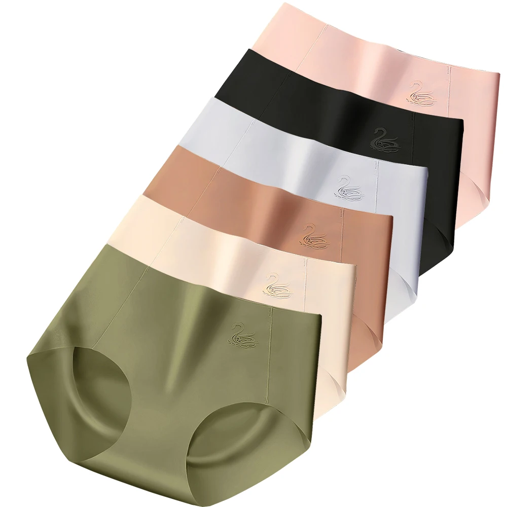 

Ice silk seamless women's underwear slim triangle pants abdominal hip lifting Panties antibacterial crotch Lingerie 6Pcs