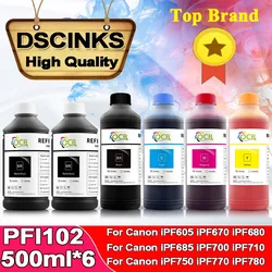 6 Color PFI102 104 107 Pigment and Dye Ink for Canon iPF605 iPF670 iPF680 iPF685 iPF700 iPF710 iPF750 iPF770 iPF780 Printer Ink