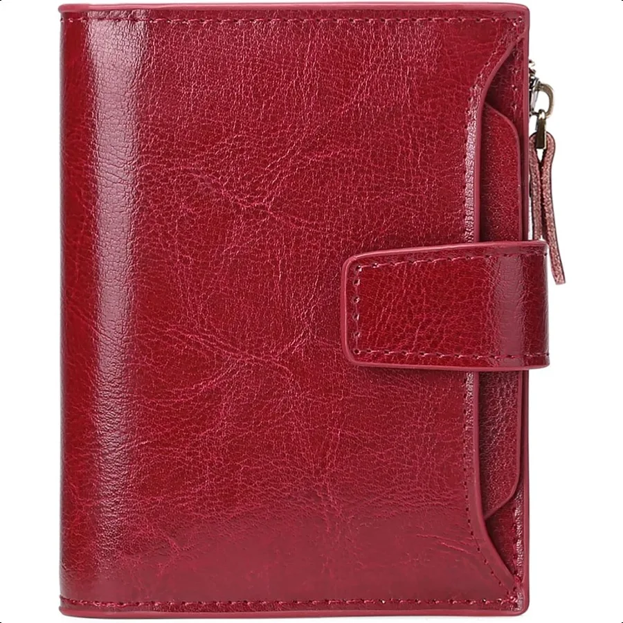 

Small Women Wallet Genuine Leather RFID Blocking Bifold Zipper Pocket Card Holder with ID Window