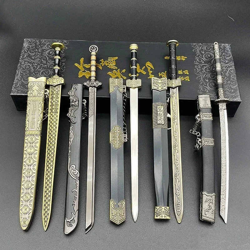 Fake Sword Miniatures Retro Mini Katana Knives Metal Prop Chinese Decoration Home Bedroom Living Room Ornaments Accessories