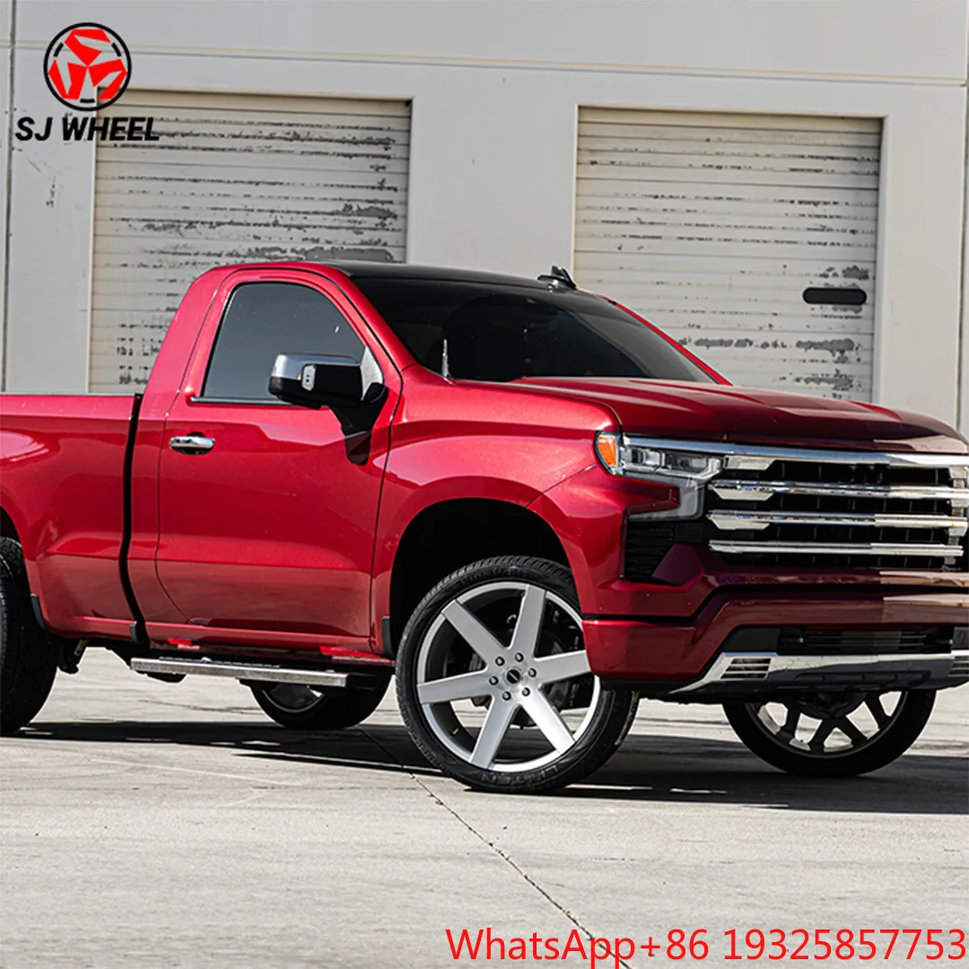 SJ Custom Rims 6x139.7 5x127 6x5.5 Forged Wheels 22 24 26 28 Inch Rims for  Silverado 1500 5-Spoke Wheels Clean Truck