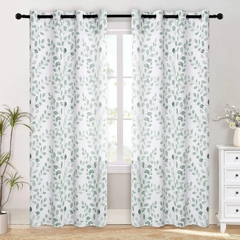 HOME Living Room Curtains 84 inches Long Thermal Insulated Room Darkening Curtains for Dining Room Patio Leaf Pattern Grom