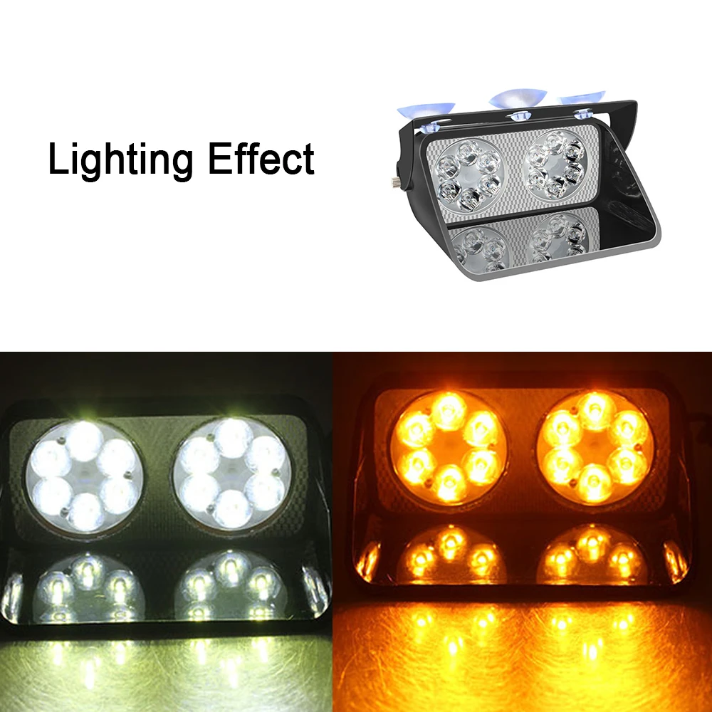 Car Front Suction Cup Flashing Light 12 LED Strobe Police Flashing Light Warning Lamp for Vans Trucks Taxis SUVs Fire Trucks