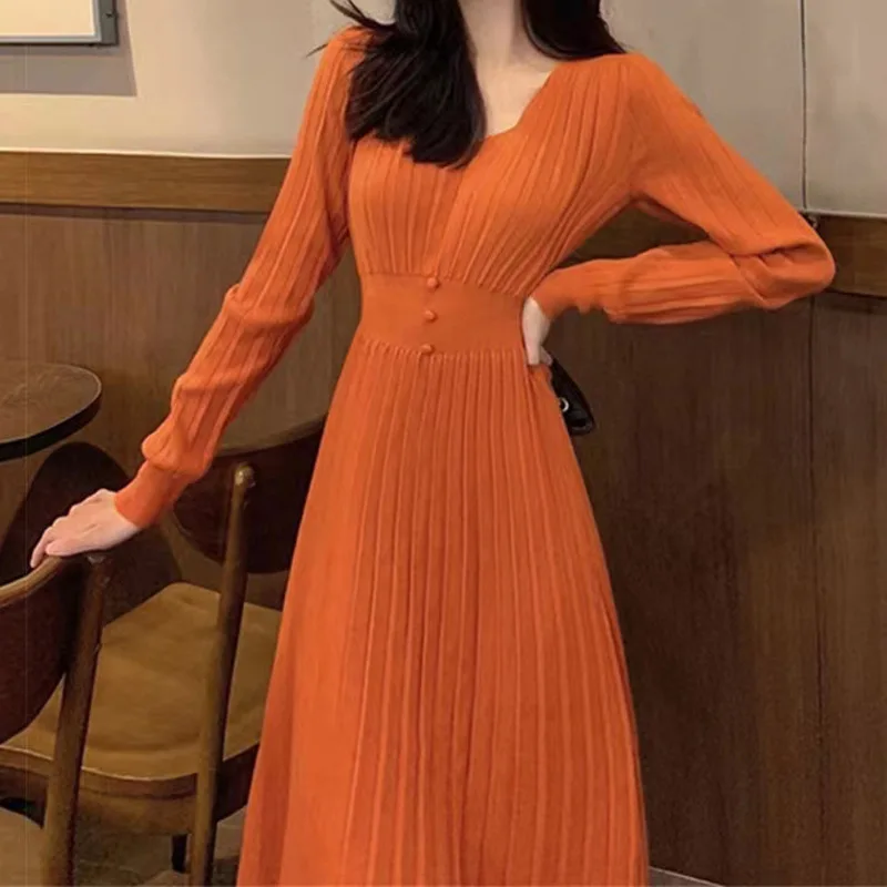 

Women Long Dress Spring Autumn Mujer Solid Full Sleeve V-neck Casual Chiffon Dresses Muslim Solid Loose Dresses E1649