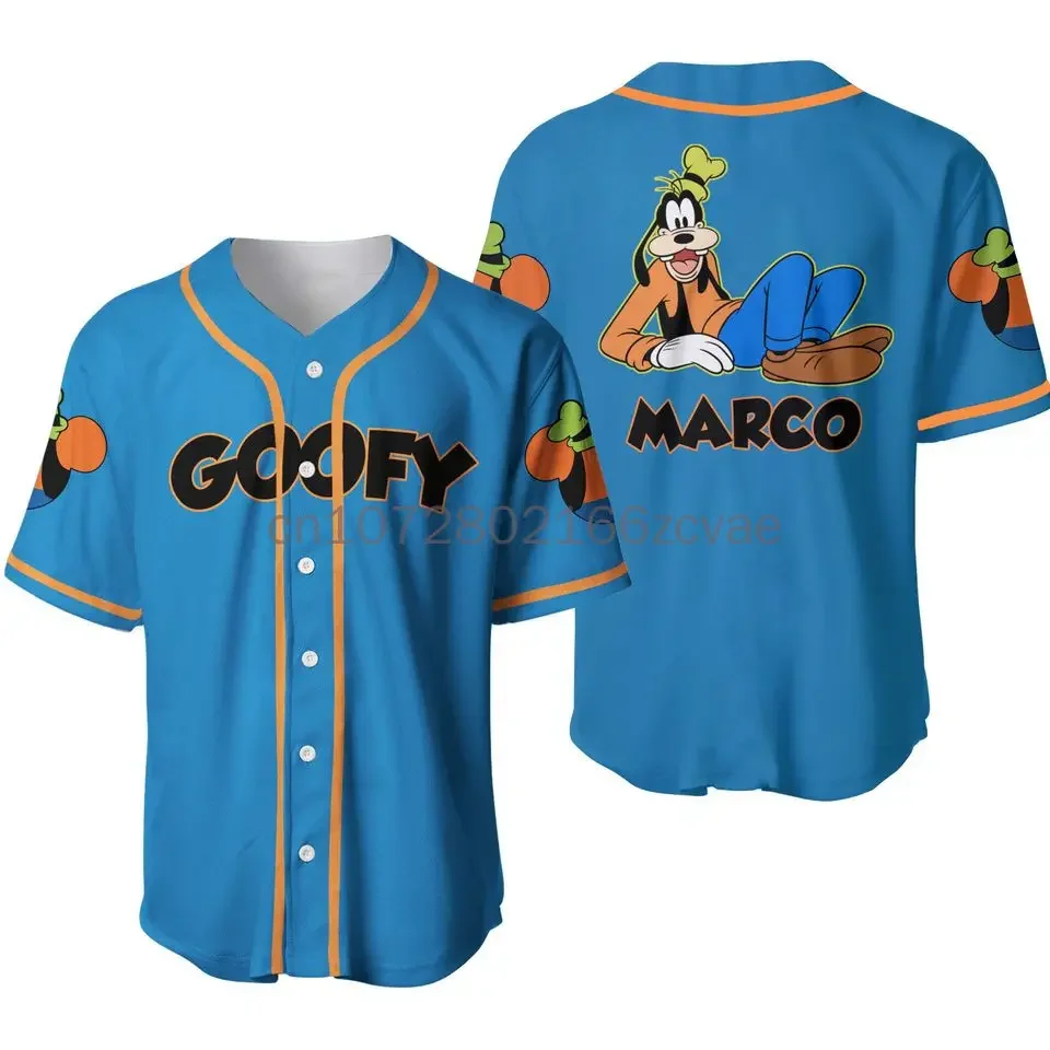 Goofy Baseball Jersey Mens Women Custom Name Summer Short Sleeve Baseball Jersey Disney Baseball Uniform Casual Sports Shirt