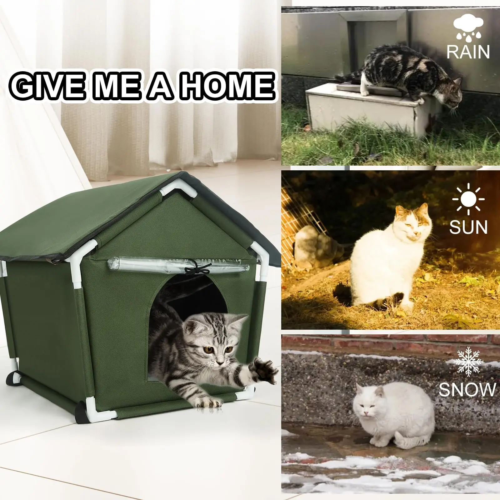 

Outdoor Cat House Weatherproof Cat Shelters for Feral Cats Indoor Cat House with Mat and Edging Nails for Outside Provides Cozy