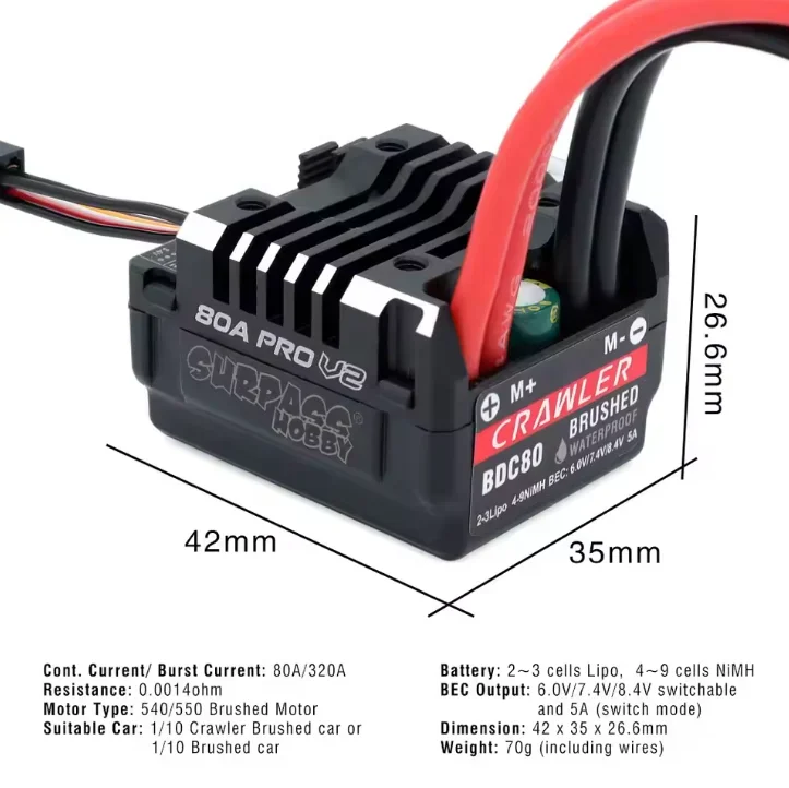 تجاوز هواية 80A Pro V2 نحى ESC Buit-in BEC 6.0 فولت-8.4 فولت مقاوم للماء مروحة بطاقة برمجة ل RC 1/10 الزاحف نحى سيارة جديدة
