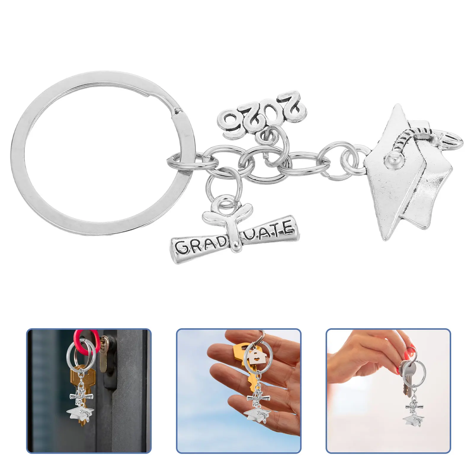 6Pcs Graduation Cap Keychains Pendants 2026 Keepsake Keyrings Retro Academic Keychain for Commencement Party Tokens Student
