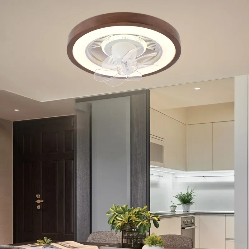 Nordic solid wood bedroom intelligent shaking fan light, living room dining room household Japanese ultra-thin ceiling light