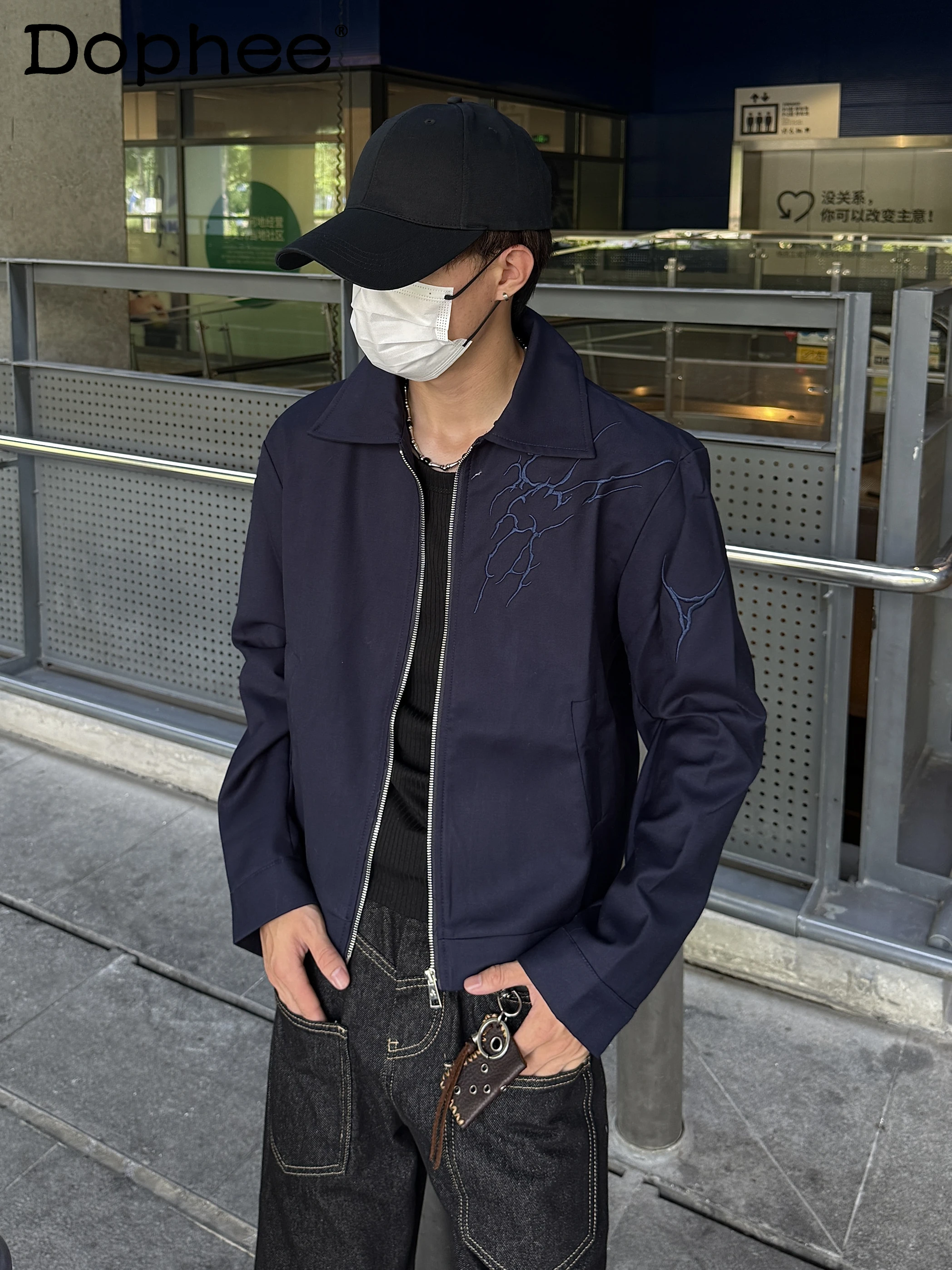 

2025 New American Fashion Trend Lapel Jacket Spring Autumn High-end Stand Collar Loose Casual Zipper Coat Unisex