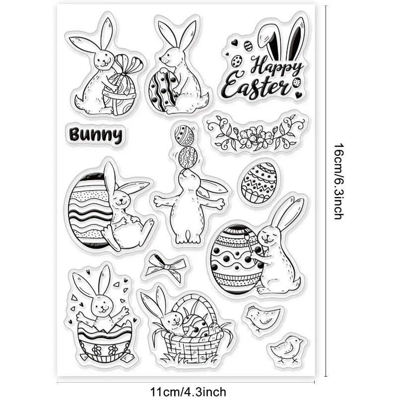 1Sheet Easter Clear Stamps Rabbit Wreath Egg Silicone Stamps Bunny Transparent Seal Stamps Film Frame Clear Stamp Seal for Paper — zdjęcie 3