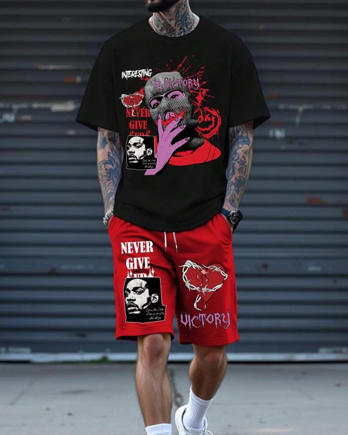 

Лето-Осенняя мужская футболка с шортами, модный американский уличный мужской комплект с принтом, модный красивый спортивный комплект из двух предметов, уличная одежда