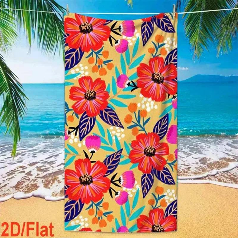 Warm Background Bold Red Floral Leaf Full Print Quick Dry Sand Resistant Beach Bath Towel