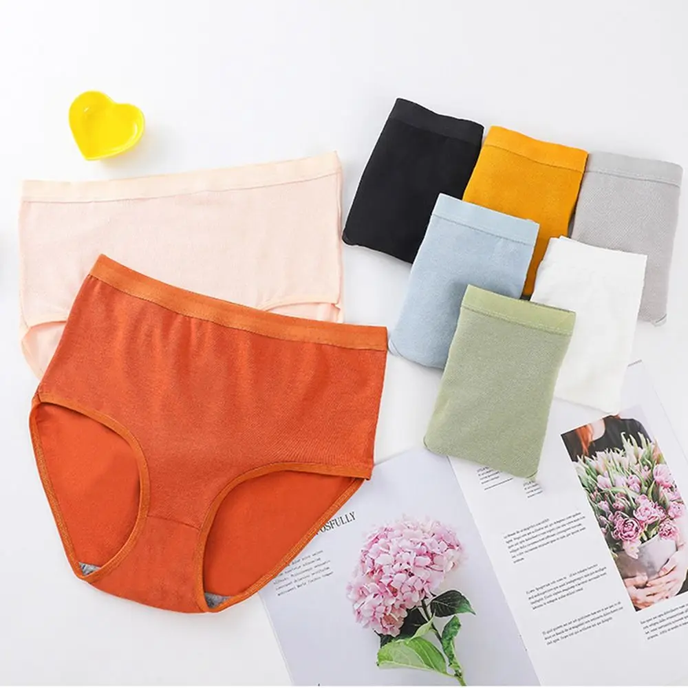 

4pcs Fashion Solid Color High-waisted Panties Lingerie Soft Women's Underpants Underwear Cotton Crotch Seamless Brifes Girl