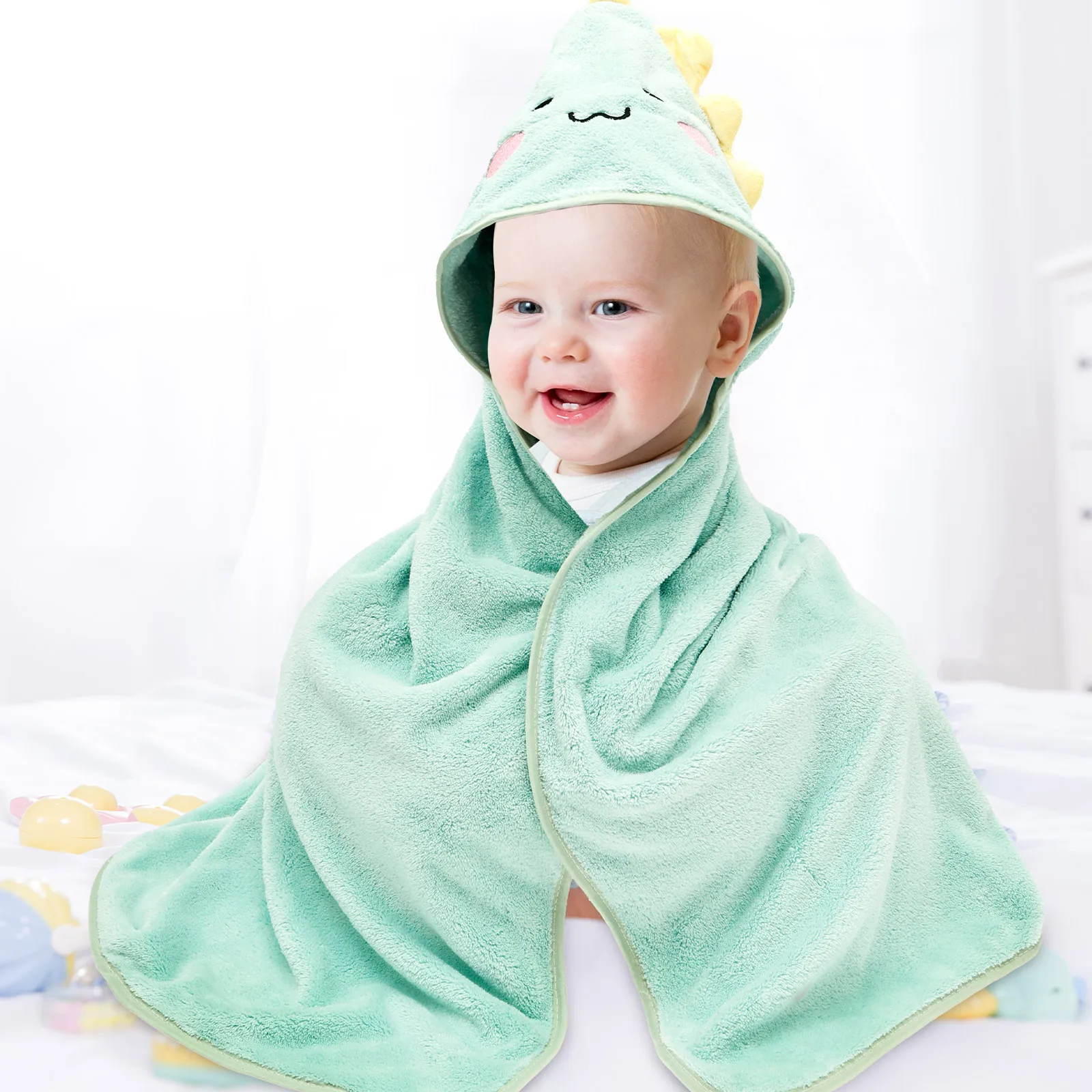 15Pcs Hooded Baby Towel and Washcloth Set Absorbent Coral Fleece Newborn Bath Towel for Girl Boy Infant Toddler Bathrobe Blanket
