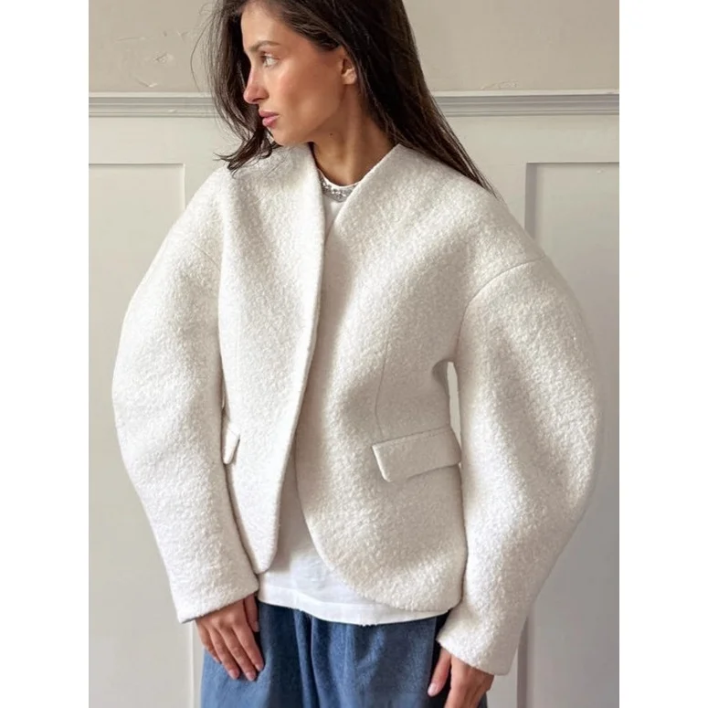 معطف صوفي نسائي من Thiened V-ne لون نقي صغير Fraance Sle توب لخريف وشتاء تصميم جديد للإحساس