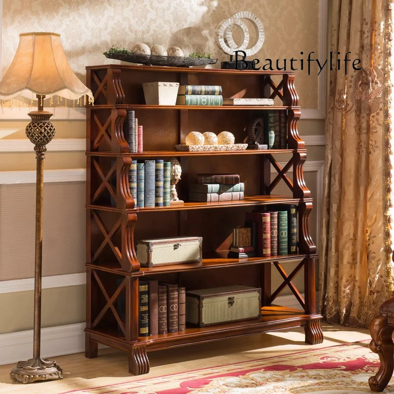 American-Style Solid Wood Bookcase European-Style Shelf Floor Multi-Layer Storage Bookshelf Simple Display Stand