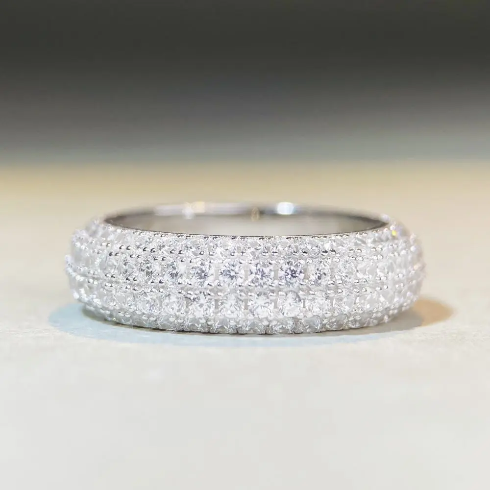 GoldAether Luxury white gold solid platinum PT950 Hip Hop Full Diamond Ring Unisex Medium European and American Popular Ring
