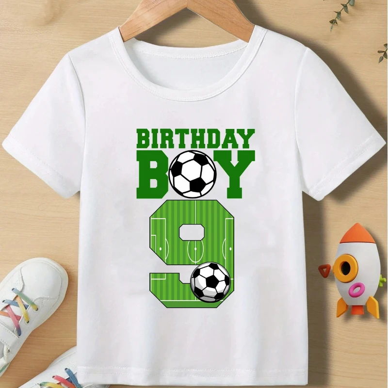 T-Shirts mit Fußball-Aufdruck für Jungen zum Geburtstag, Sommer, lässige Mode, bequeme Oberteile für Kinder, Rundhalsausschnitt, kurzärmelige T-Shirts – Detail 5