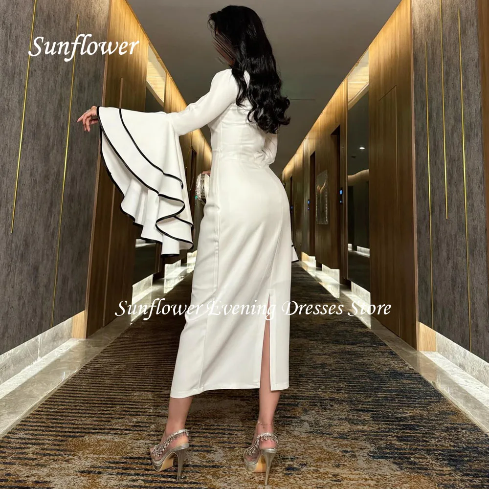 Sunflower O-Neck Crepe Mermaid 2024 High Quality Slim Tiered Long Sleeve Ocassion Gown Floor-Length Formal Evening Dress