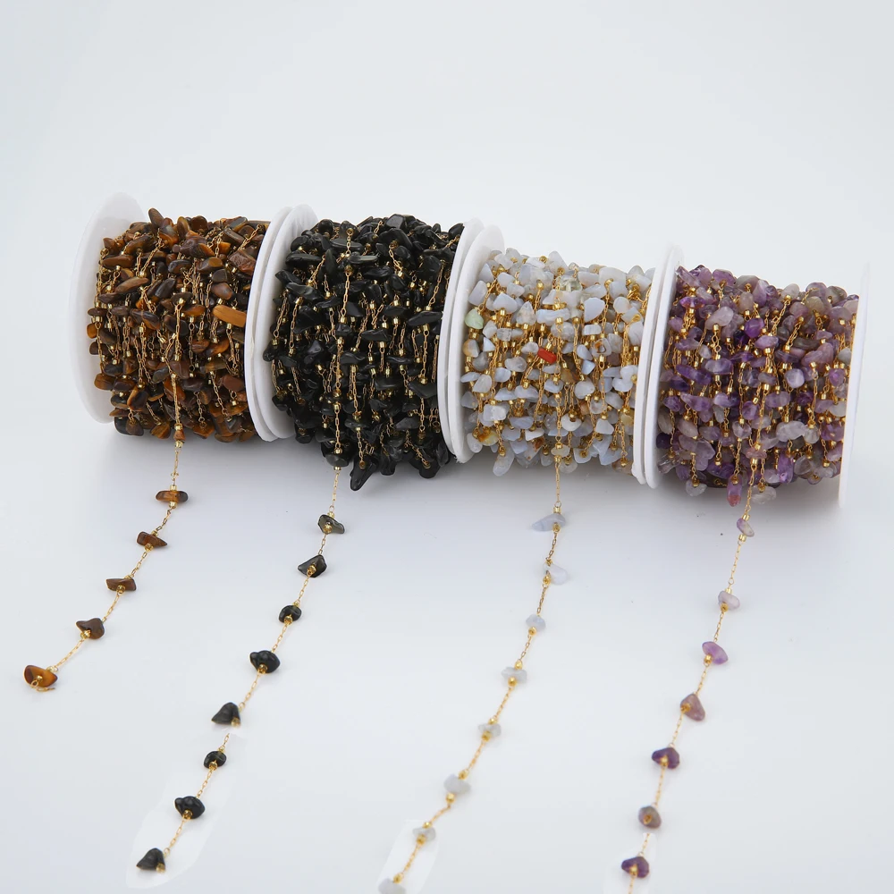 

1M Stainless Steel 3-10mm Irregular Natural Stone Clip Beads 18K Gold Chain for DIY Jewelry Bracelets Necklace Jewelry Make
