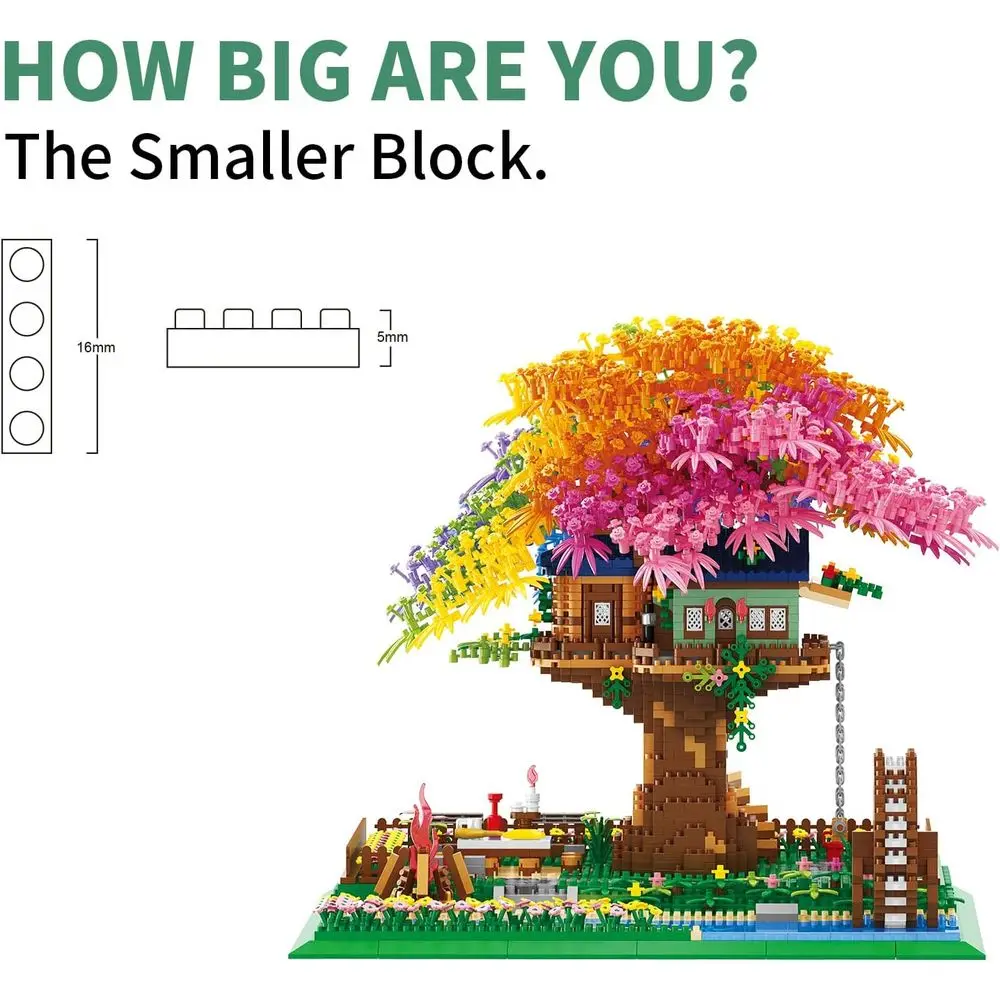 Illuminating Rainbow Flower Building Blocks and 4451-Piece Cherry Blossom Bonsai Tree Architecture Kit for Adults