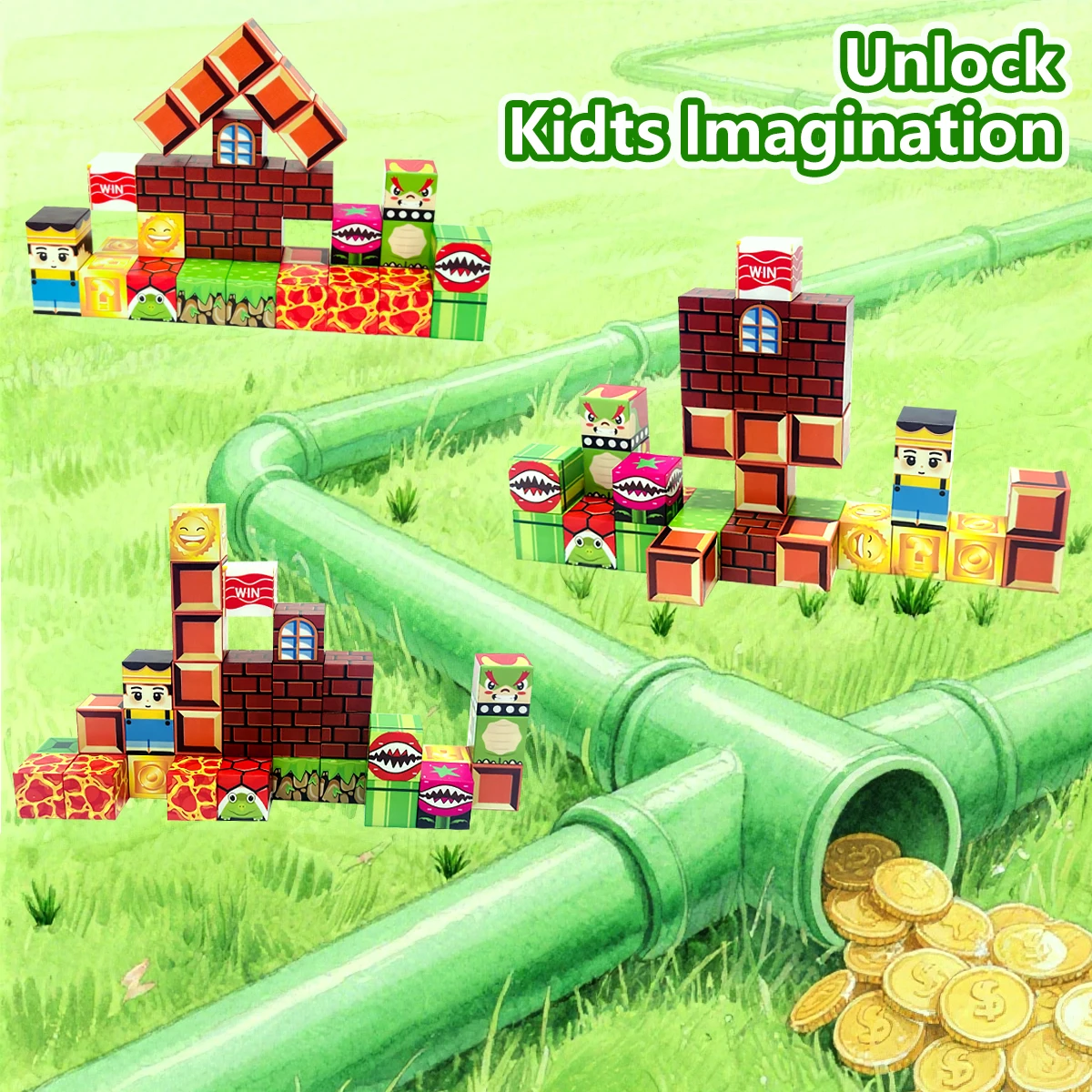 Ensemble de jouets de construction à blocs magnétiques, jouets sensoriels pour enfants en bas âge, pour garçons et filles, jeu de Cubes magnétiques avec boîte de rangement en fer