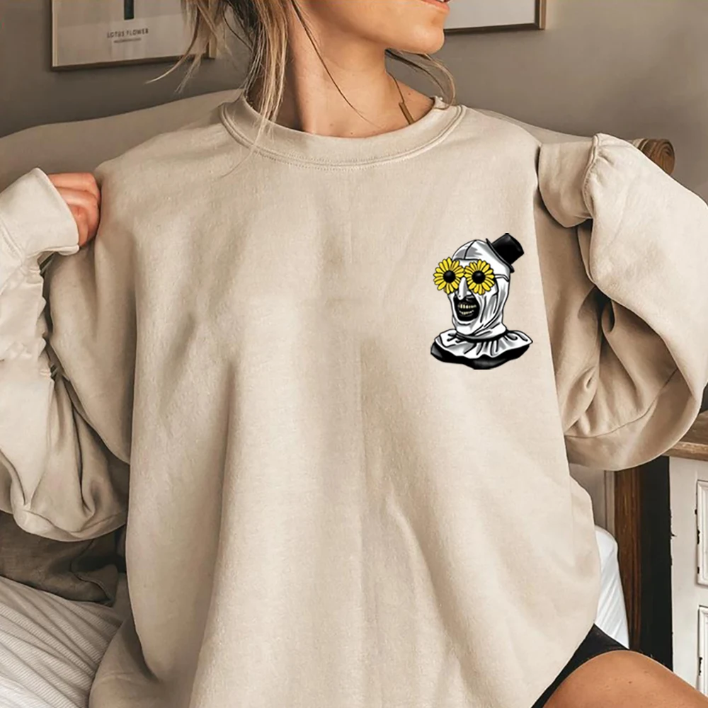 

Толстовка с забавным искусством «Клоун в очках» на Хэллоуин, рубашка ужасов «Ужасная рубашка», жуткая толстовка из фильма «Slasher», модная толстовка