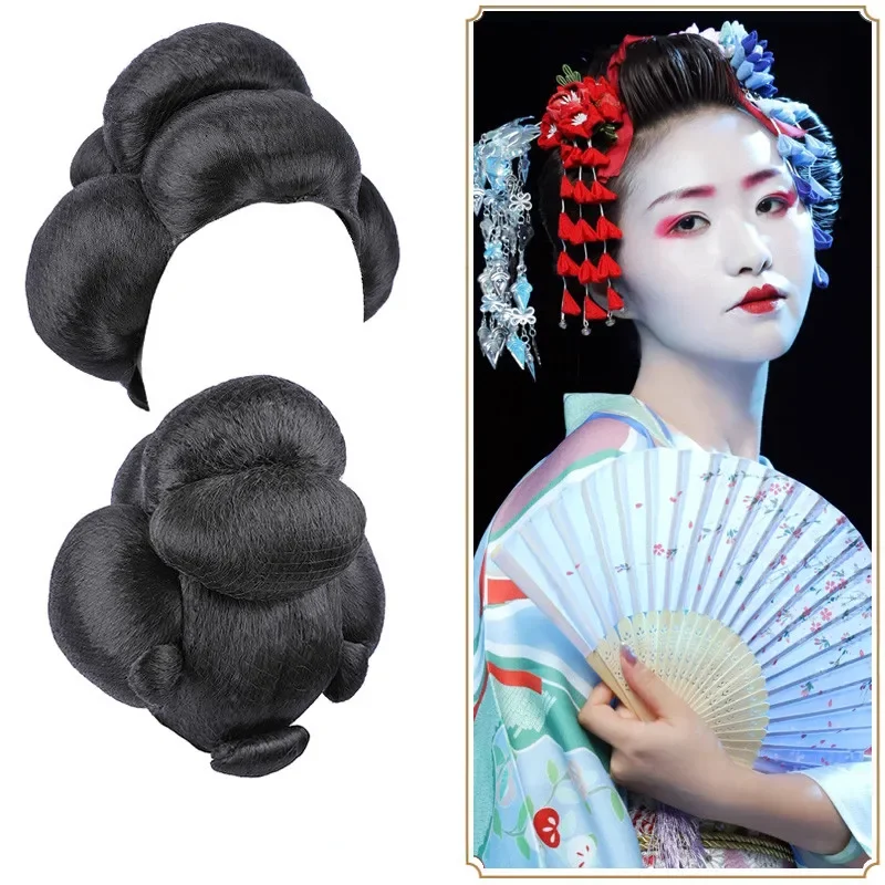 Japanese Geisha Cosplay Wig for Women Classic Retro Style Photography Accessories Movie Play Headdress Party Dress Up