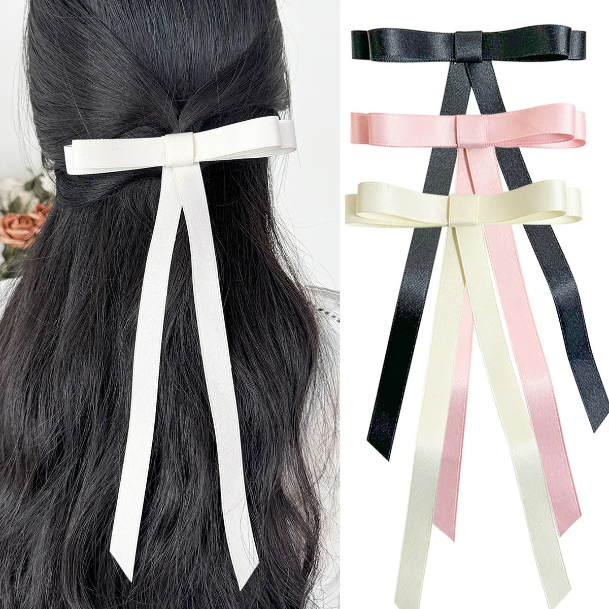 32pcs Long Tassel Ribbon Bow Hair Clips Long Ribbon Hairpins Barrettes Headband For Women Girls Hair Accessories Wedding Jewelry