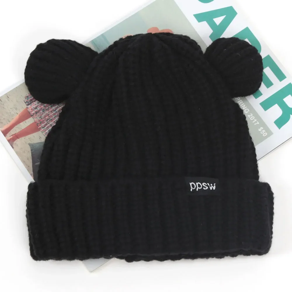 Women Kawaii Cat Ears Soft Thick Knitted Warm Hats Outdoor Winter Warm Pullover Beanies Knit Female Cute Caps Accessories