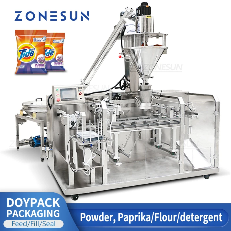 ZONESUN Automatic Powder Filling Sealing Machine Plastic Bag Feeding Milk Powder Flour Pepper Packaging Production Line