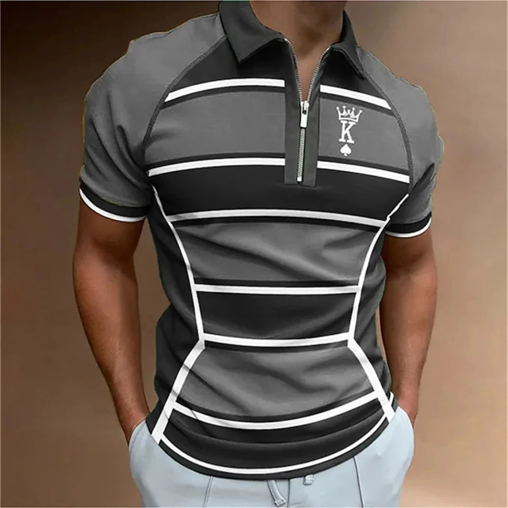 Men\'s Striped Polo Shirt Summer Designer Golf Tennis Fashion Casual Streetwear Letter K 3D Printed Tshirts