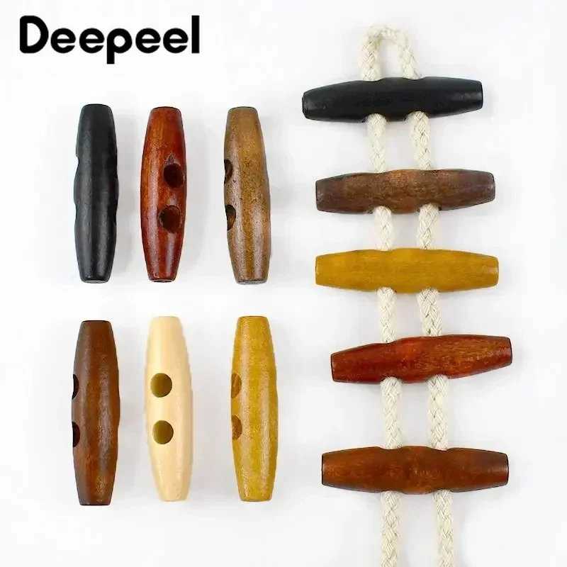 50/100Pcs 30/40mm Wooden Toggle Buttons 2 Holes Horn Style Fasteners for Coat Overcoat Clothing Sewing Garment Accessory Crafts