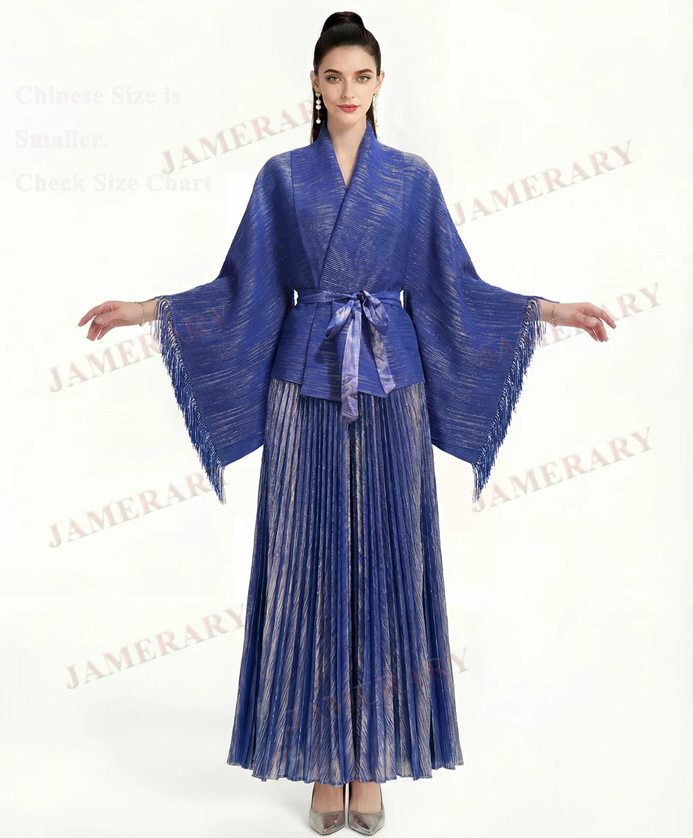 

Gold-Spraying Summer Two Piece Set Women Batwing Long Sleeve Coat Jacket Long Maxi Skirt Suits 2pcs Outfits Autumn Sets