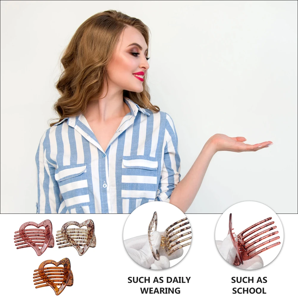 

3 Pcs Hair Clip Love Hairpin Resin Clips Girls Headdress Crease Heart Shape Barrettes Fashionable Woman