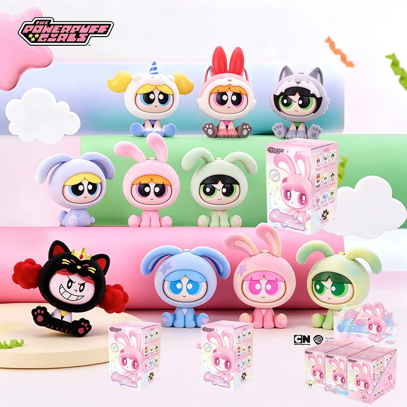 Genuine KAYOU The Powerpuff Girls Spin Fun Paw Attack Team Blind Box Face Changing Figurine Desktop Ornament Collectible Gift
