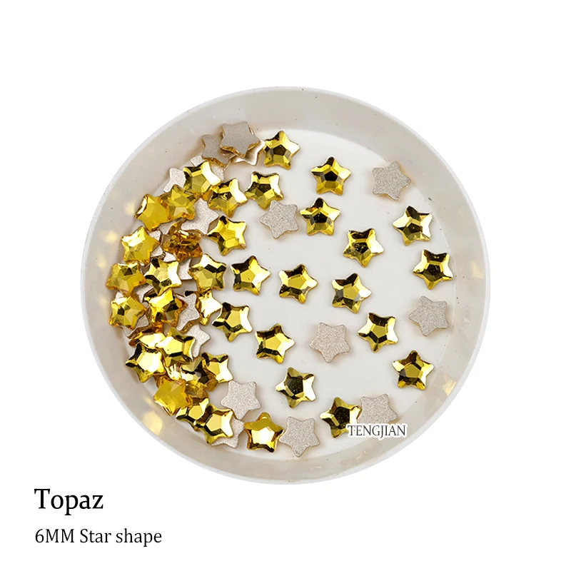 Star 6MM Glittering Flat Back Glass Crystals Mini Nail Art Rhinestones 12Color 3D DIY Manicure Decorations Diamond 30/100Pcs