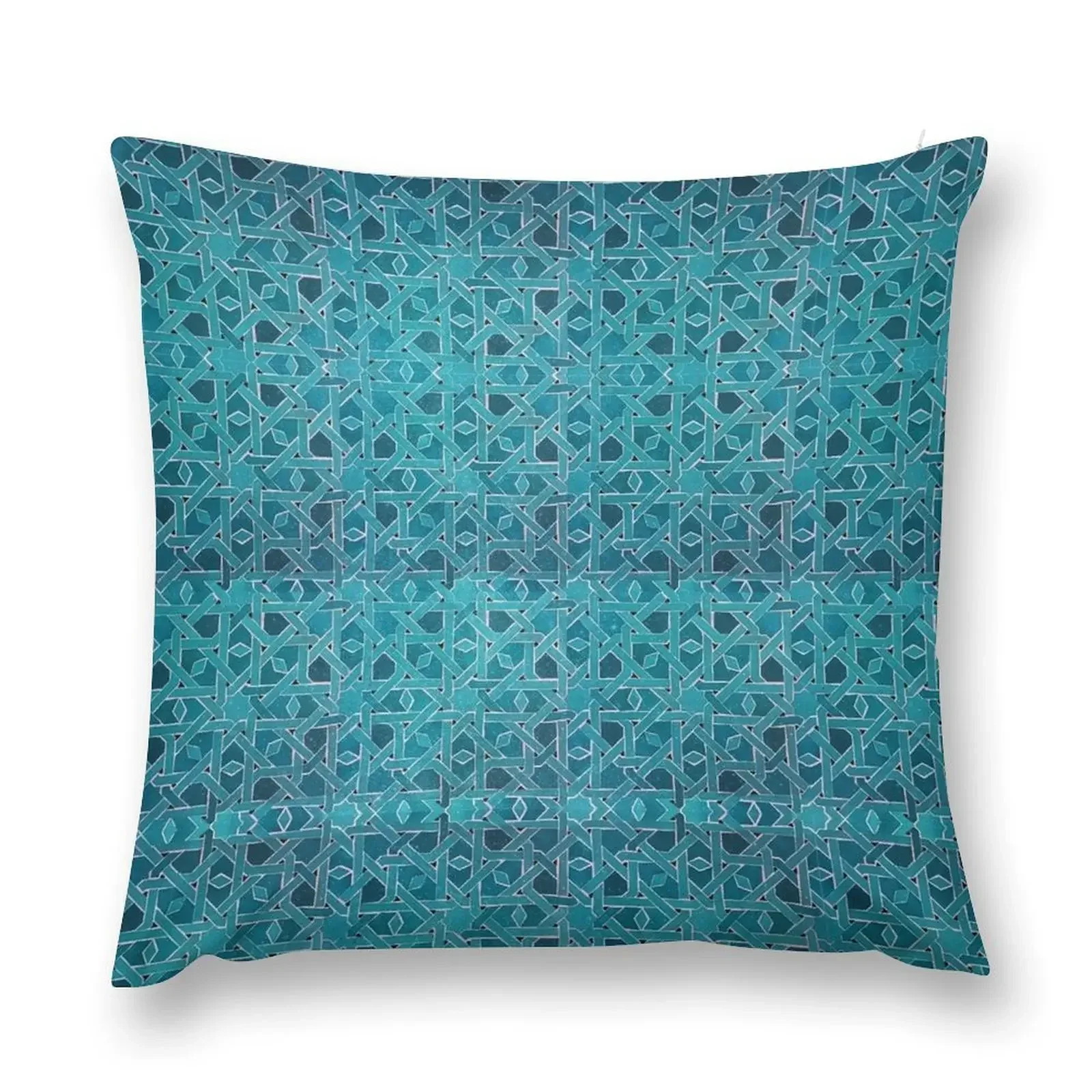 

Green Blue Moroccan Mosaic Tiles Art, Traditional Moroccan Zellige Mosaic Chiffon Top Throw Pillow Cushions pillow