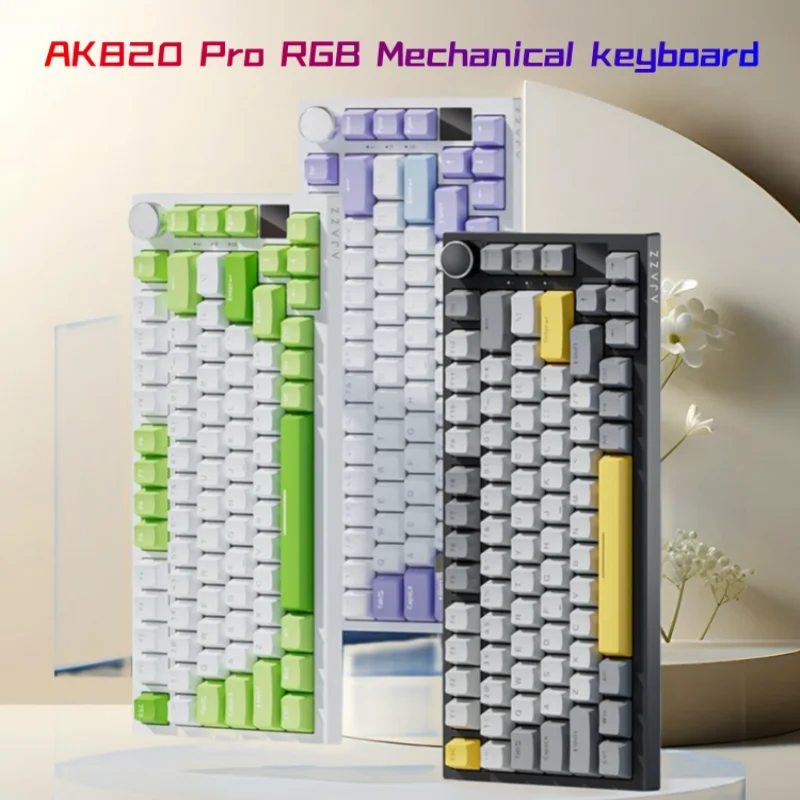 

AJAZZ AK820 Pro Wireless Mechanical Keyboard 3mode Hot Swap Rgb Bluetooth 2.4GHz Gasket PC Laptop Gaming Keyboards Accessory